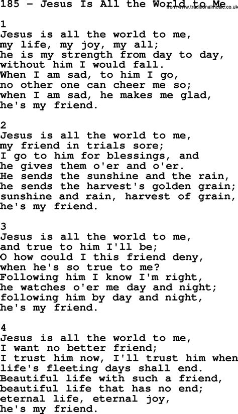 Adventist Hymnal, Song: 185-Jesus Is All The World To Me, with Lyrics, PPT, Midi, MP3 and PDF