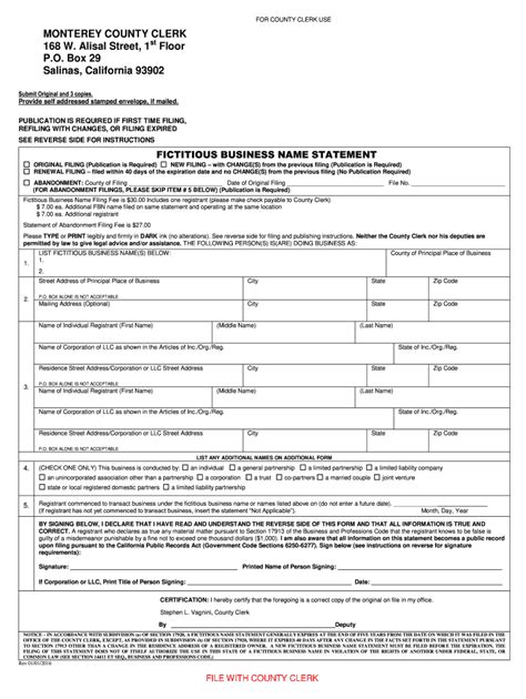 CA Fictitious Business Name - Monterey County 2016-2021 - Fill and Sign ...