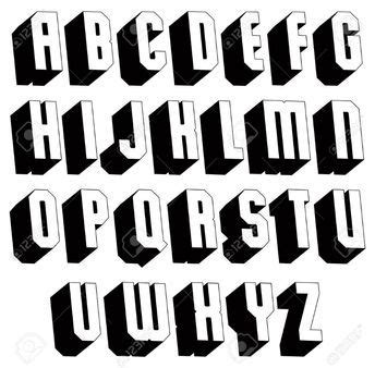 Geometric black and white 3d font, single color simple bold and heavy letters alphabet, best for ...