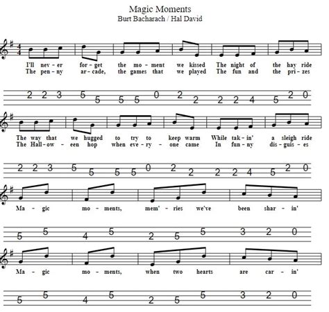 Magic Moments Guitar And Mandolin Tabs - Tenor Banjo Tabs