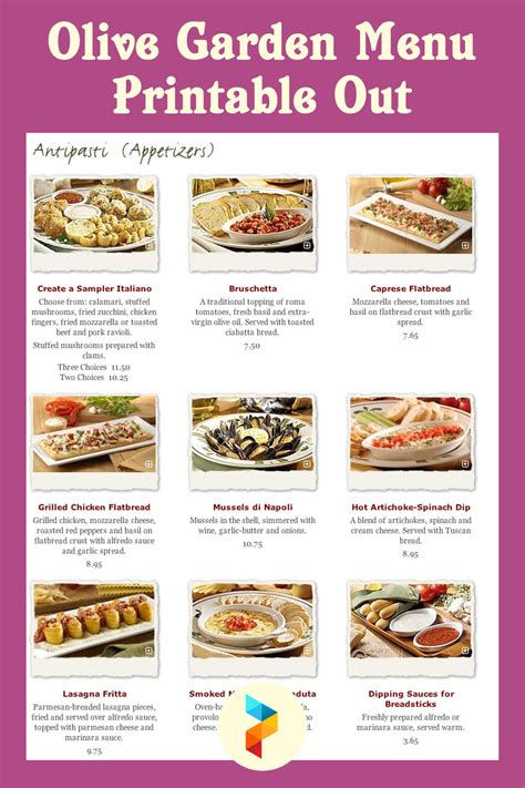 Printable Olive Garden Menu