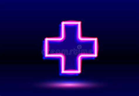 Plus Neon Sign in the Dark Room. Shiny Cross Emblem or Icon. Stock ...