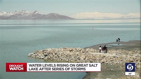 Water levels rising on Great Salt Lake after series of storms - YouTube