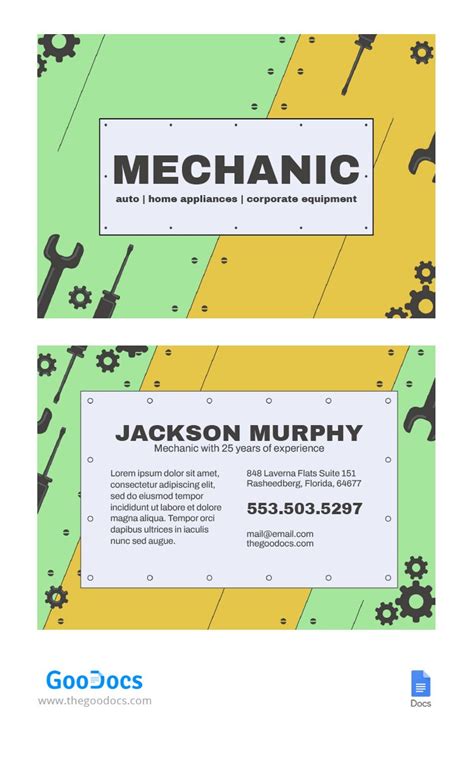 Free Home Appliances Mechanic Business Card Template In Google Docs