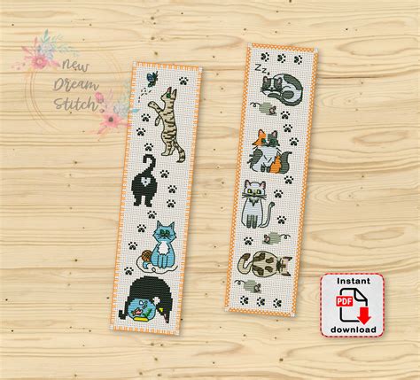 Bookmark Cat Cross Stitch Pattern Reader Library Classic - Etsy