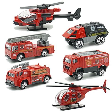 JQGT Fire Engine Toy Rescue Playset Emergency Vehicle 6 PCS Mini ...