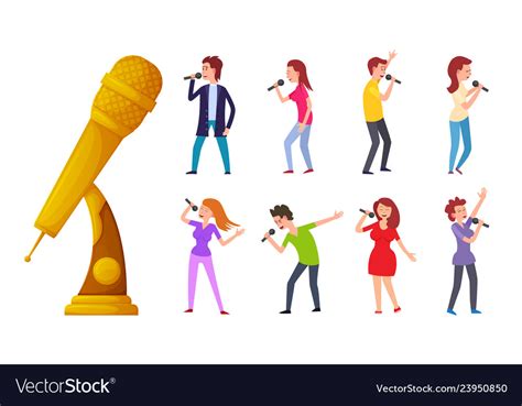 Cartoon woman and man singing microphone award Vector Image