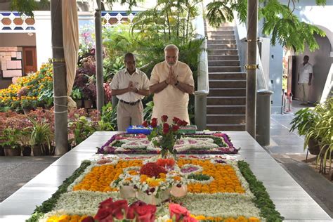 At the aurobindo ashram in puducherry, paid tributes to sri aurobindo and the mother ...