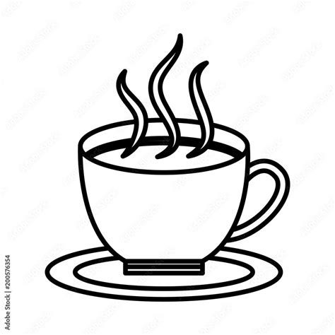 hot coffee cup in dish aroma fresh vector illustration outline Stock ...