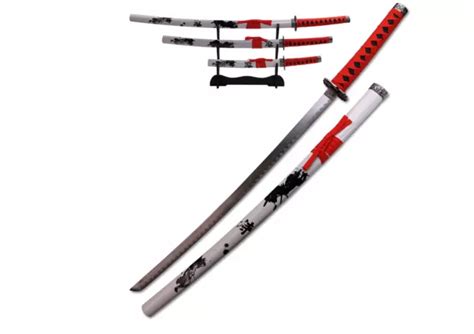 3PC JAPANESE SAMURAI Katana Sword Set Dragon Engraved Wooden Sheath w ...