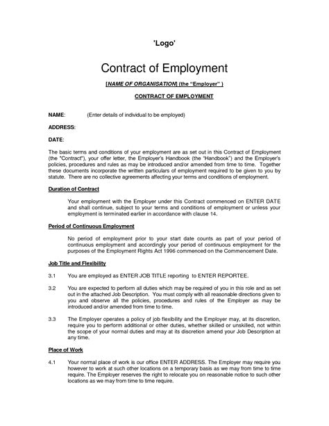 Free Printable Employment Contract Sample Form (GENERIC)