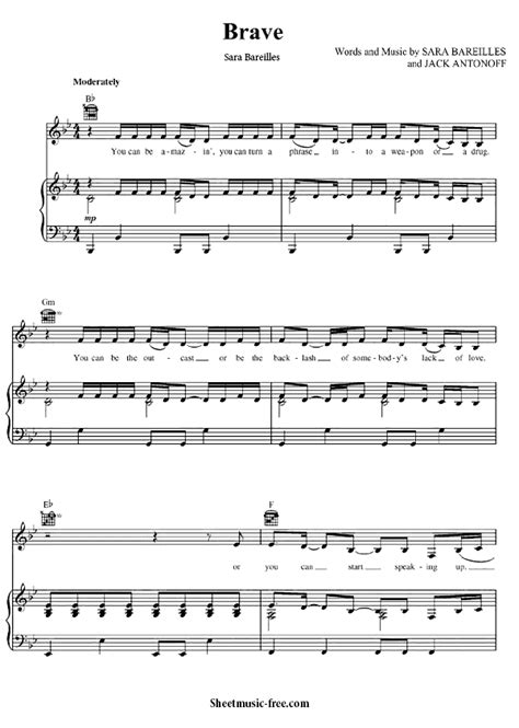 Brave Sheet Music Sara Bareilles - ♪ SHEETMUSIC-FREE.COM