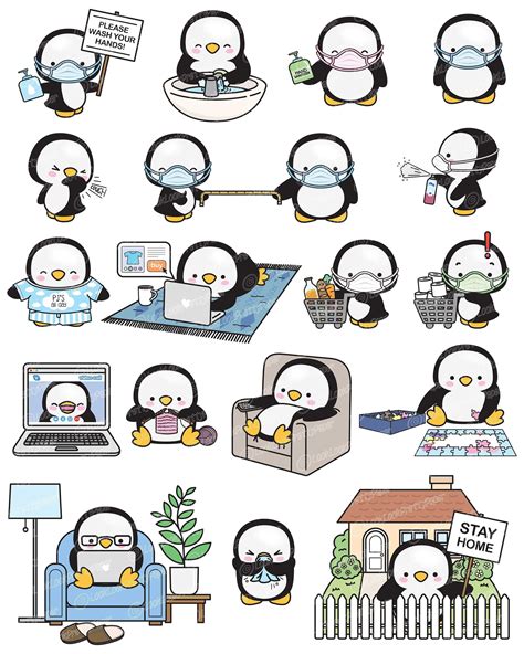 Premium Vector Clipart Kawaii Penguin Cute Penguin Social Distancing ...