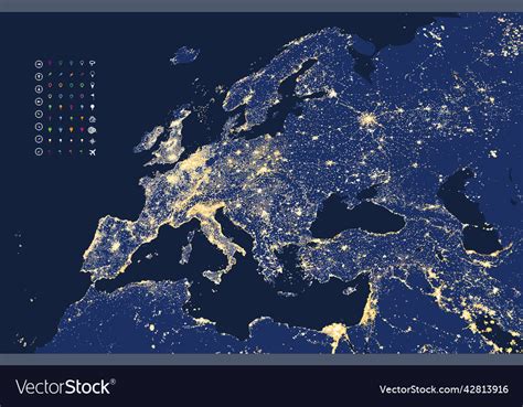 Europe cities and communication lights map Vector Image