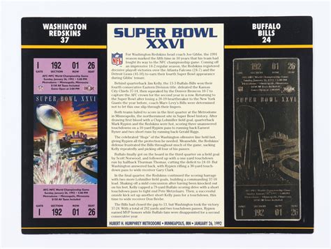 Super Bowl XXVI Commemorative 9x12 Score Card Display with 23kt Gold ...