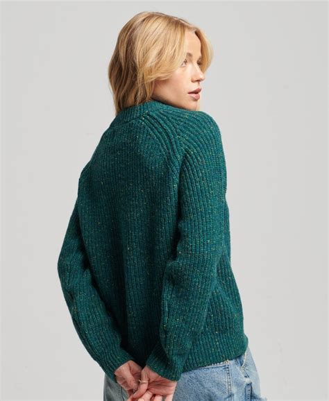 Womens - Tweed Ribbed Crew Neck Jumper in Forest Green | Superdry UK