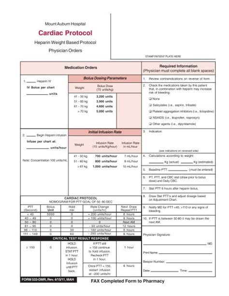 Cardiac Heparin Order Set