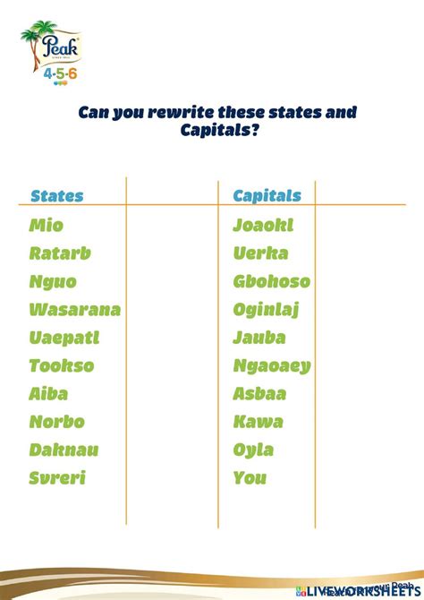 Rearrange Nigerian States and Capital – Activity Sheet – Peakmilk