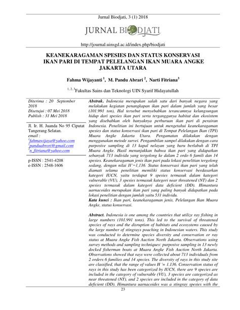 (PDF) Keanekaragaman Spesies dan Status Konservasi Ikan Pari di Tempat Pelelangan Ikan Muara ...