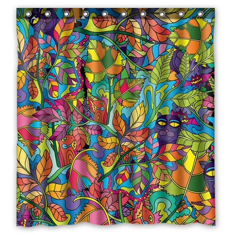 PHFZK Floral Colorful Shower Curtain, Psychedelic Jungle Forest Polyester Fabric Bathroom Shower ...