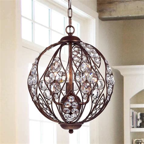 Warehouse of Tiffany Drusia Rustic-finished Iron and Crystal 13-inch Globe Pendant Light (3 ...