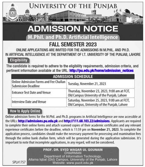 University of the Punjab-Admission Notices