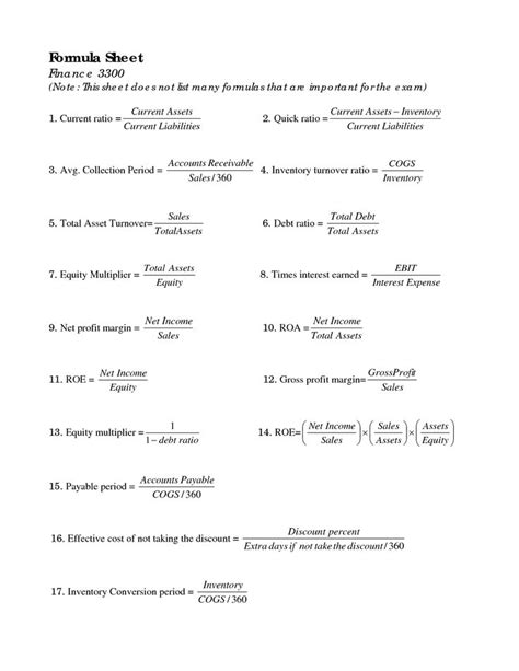 cheat sheet of accounting ratios | Formula Sheet Finance | Accounting ...