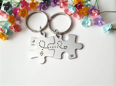 Puzzle Piece Keychain for Couples, Couple Gifts, Initial Keychains ...