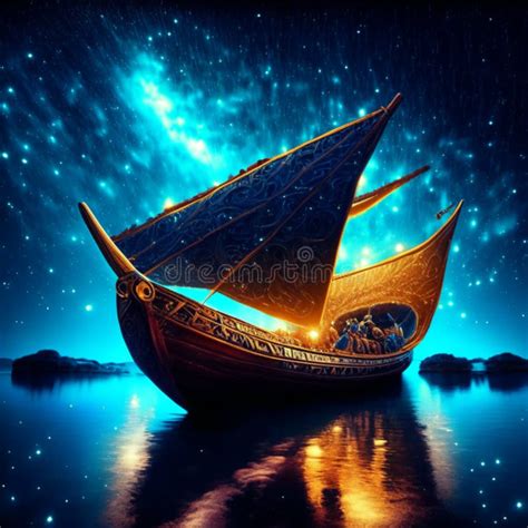 Sailing Boat in the Night Starry Sky. 3d Illustration Generative AI ...