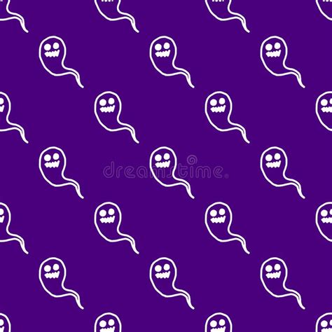 Seamless Pattern of Cartoon Spooky Scary Ghosts Character, Hand-drawn Ghosts for Halloween ...
