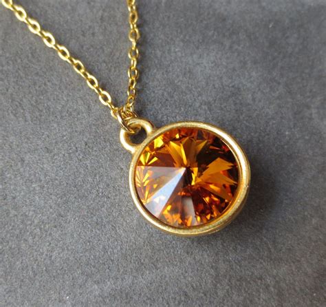 Gold Topaz Necklace November Birthstone Jewelry Crystal