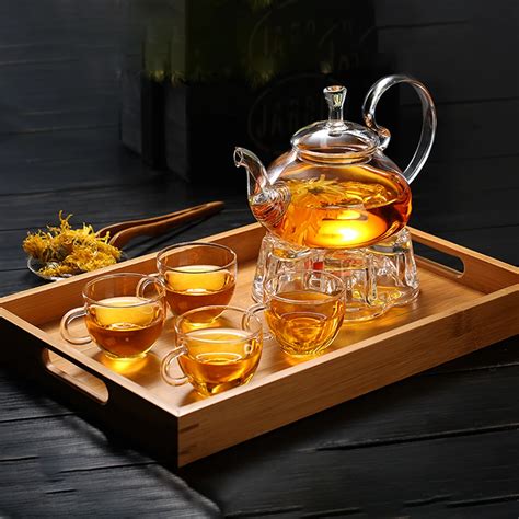 Complete Borosilicate Glass Teapot Set Glass Tea Kettle Cup Bamboo Tea ...