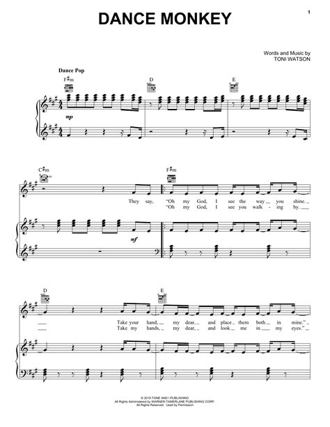 Tones And I Dance Monkey Sheet Music Notes, Chords | Spartiti musicali, Spartiti di musica ...