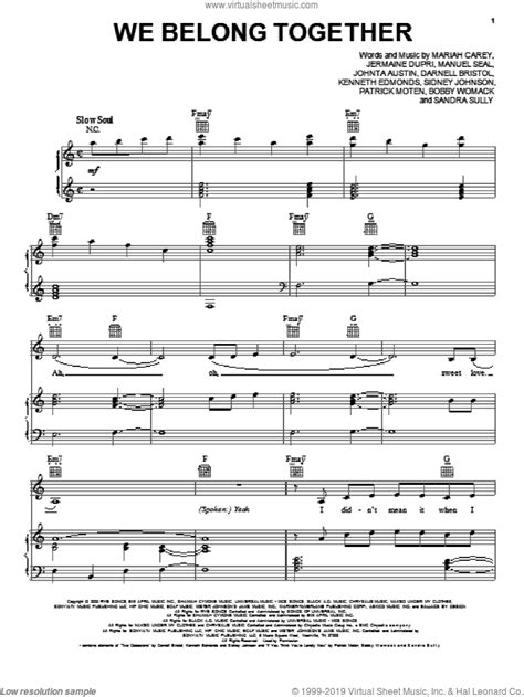 Carey - We Belong Together sheet music for voice, piano or guitar