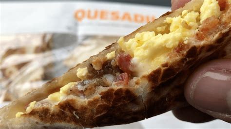 Taco Bell Breakfast Quesadilla and Iced Coffee Food Review - YouTube