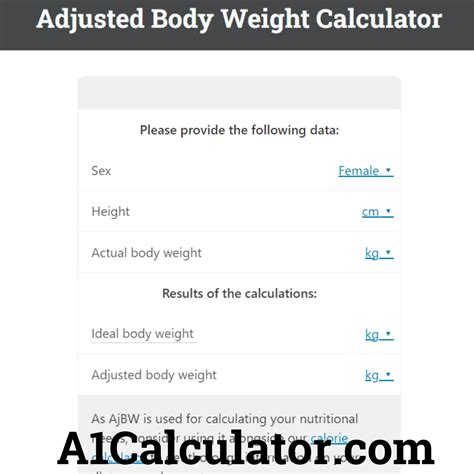 Adjusted Body Weight Calculator Free - A1Calculator