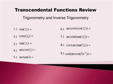 PPT - Transcendental Functions Review PowerPoint Presentation, free download - ID:2485254