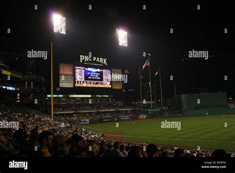 PNG scoreboard & stadium during a Pirates night game, downtown ...