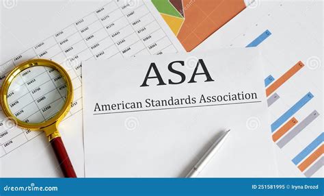 ASA - American Standards Association Text with Magnifying Glass Lens on ...