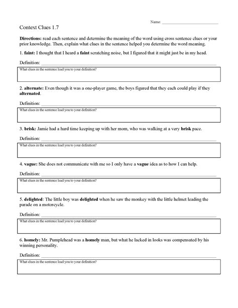 Context Clues Worksheet 1.7 | Reading Activity