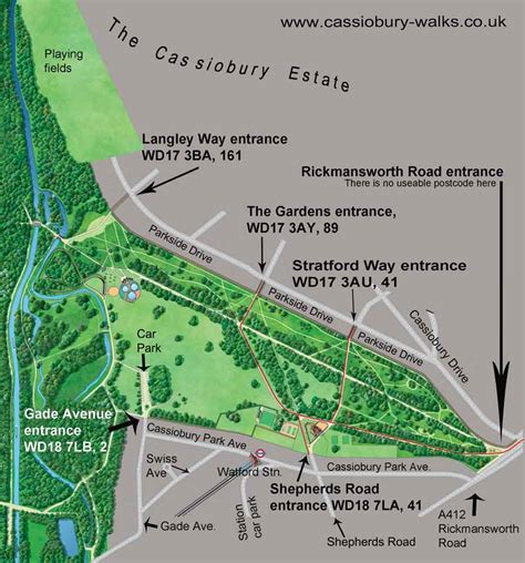 Map of Cassiobury Park: where to park | Cassiobury Walks