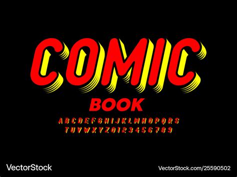 Comic book style font alphabet letters and numbers