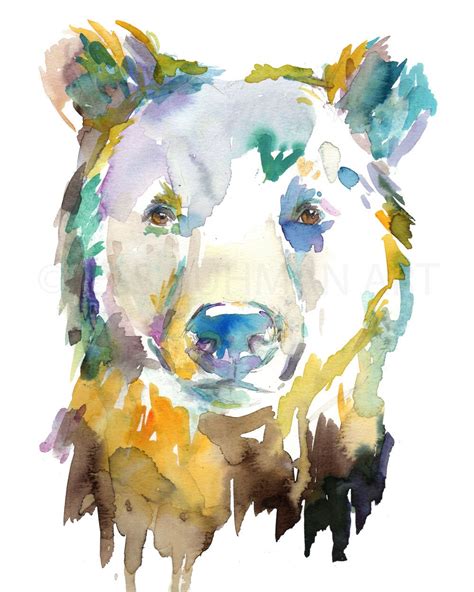 Bear Watercolor Portrait Print Bear Painting Watercolor