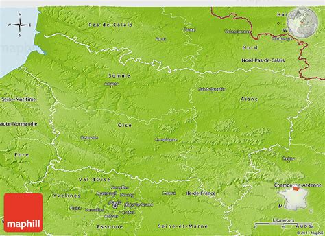 Physical 3D Map of Picardie