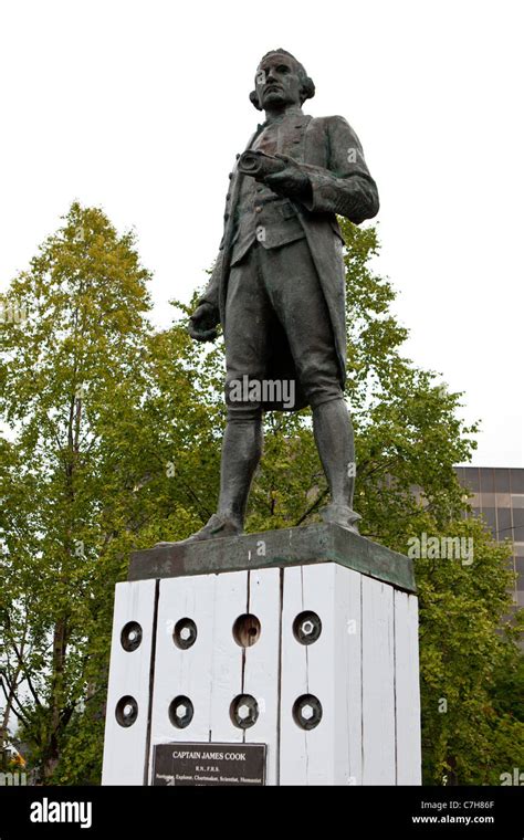 Statue of Captain James Cook commemorating the exploration of Cook ...