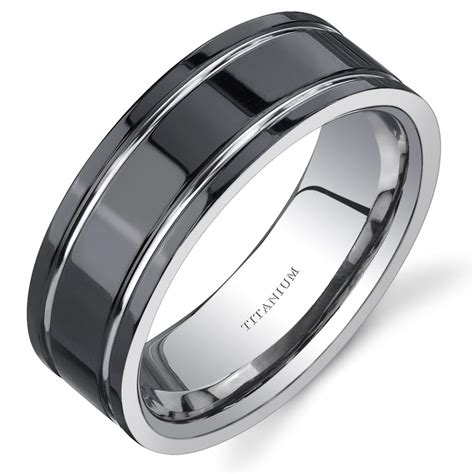 Men's 8mm Black and Silver Tone Comfort Fit Wedding Band Ring in Titanium - Walmart.com