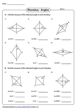 Angle Properties of a Rhombus Worksheets