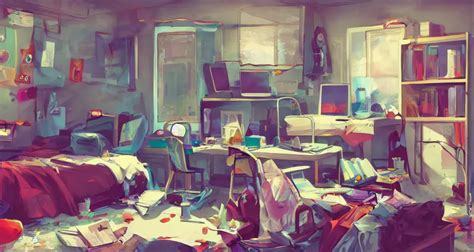 stylized aesthetic messy college dorm room, trending | Stable Diffusion