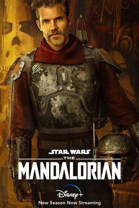 The Mandalorian character poster features Timothy Olyphant's Cobb Vanth in his Boba Fett armor