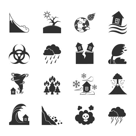 Natural Disasters Monochrome Icons Set 466526 Vector Art at Vecteezy